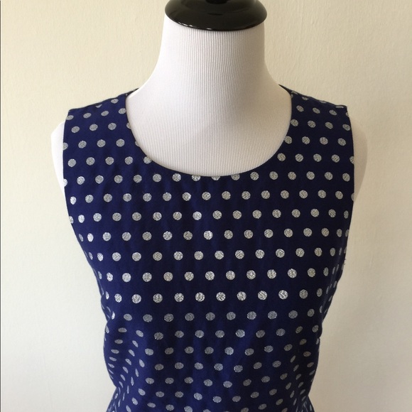 J Crew Royal Blue Silver Sparkle Dot Dress Size 6 - Picture 2 of 5